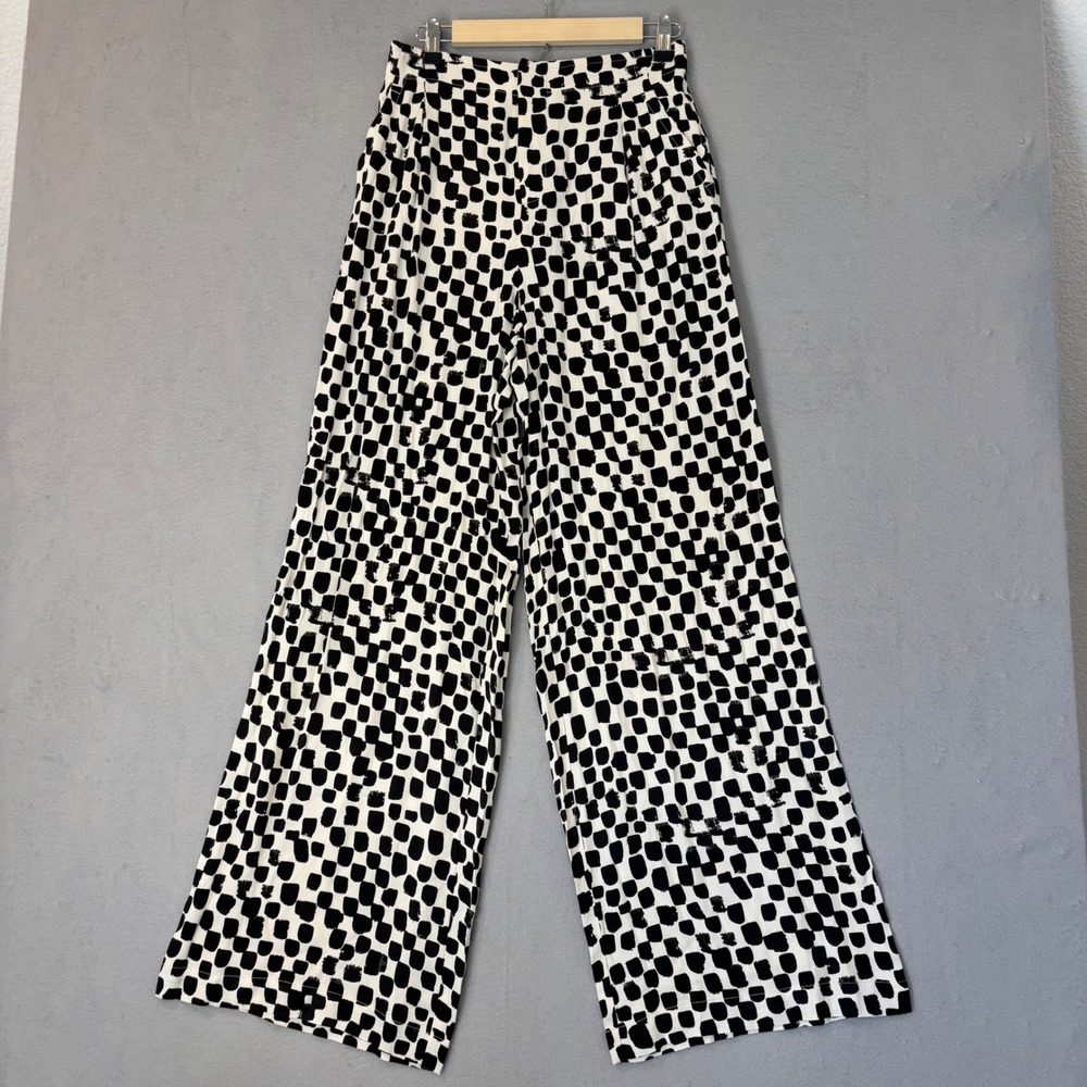 Anthropologie Wide Leg Pants Black White Geometric Abstract Viscose Size 6